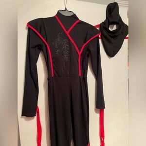 Black and red shadow ninja costume, size 8-10. Plastic Sword and mask included